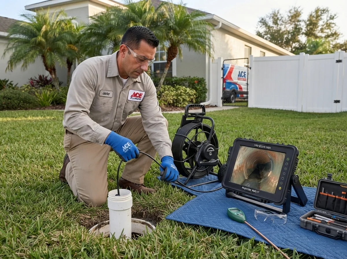 Sewer camera inspection monitor and sewer line repair in Plantation, FL